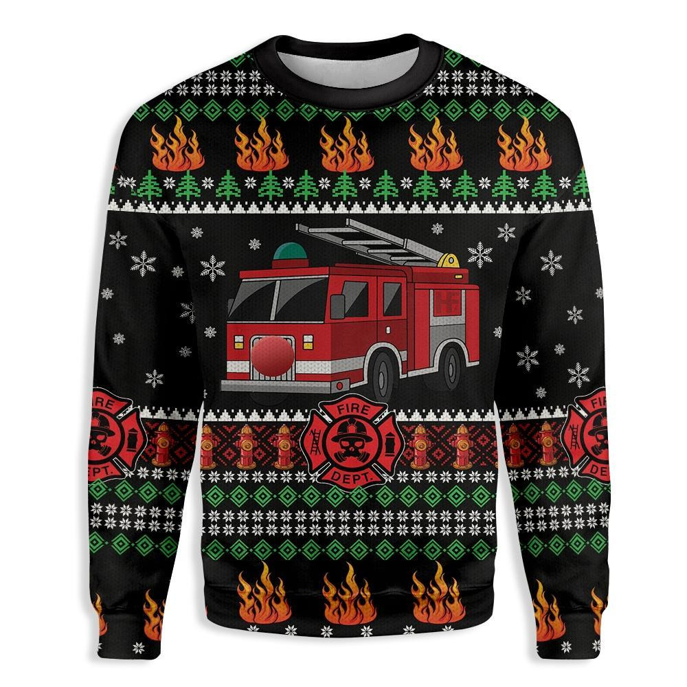 Firefighter Truck Merry Christmas Ugly Christmas Sweater