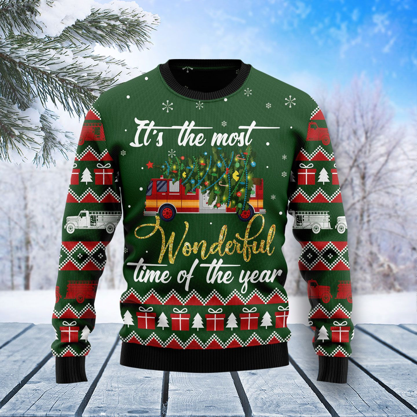 Firefighter Wonderful Time Ugly Christmas Sweater