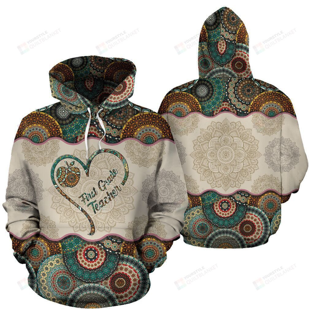 First Grade Teacher Vintage Mandala 3D All Over Print Hoodie