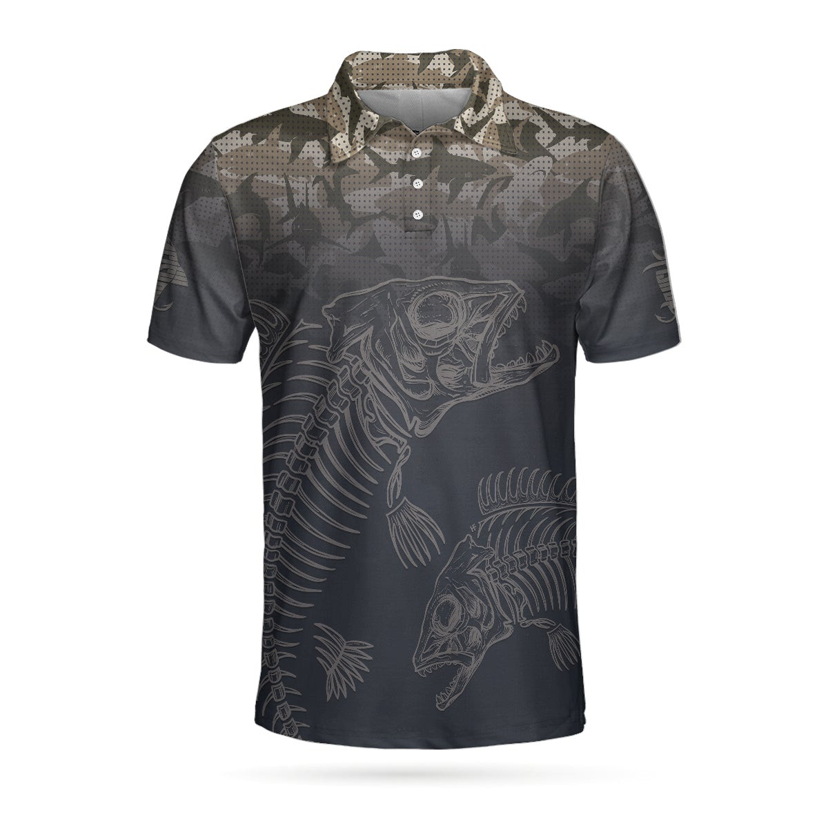 Fish Reaper Fish Skull Skeleton Camouflage Fishing Polo Shirt Camo Fishing Shirt For Men