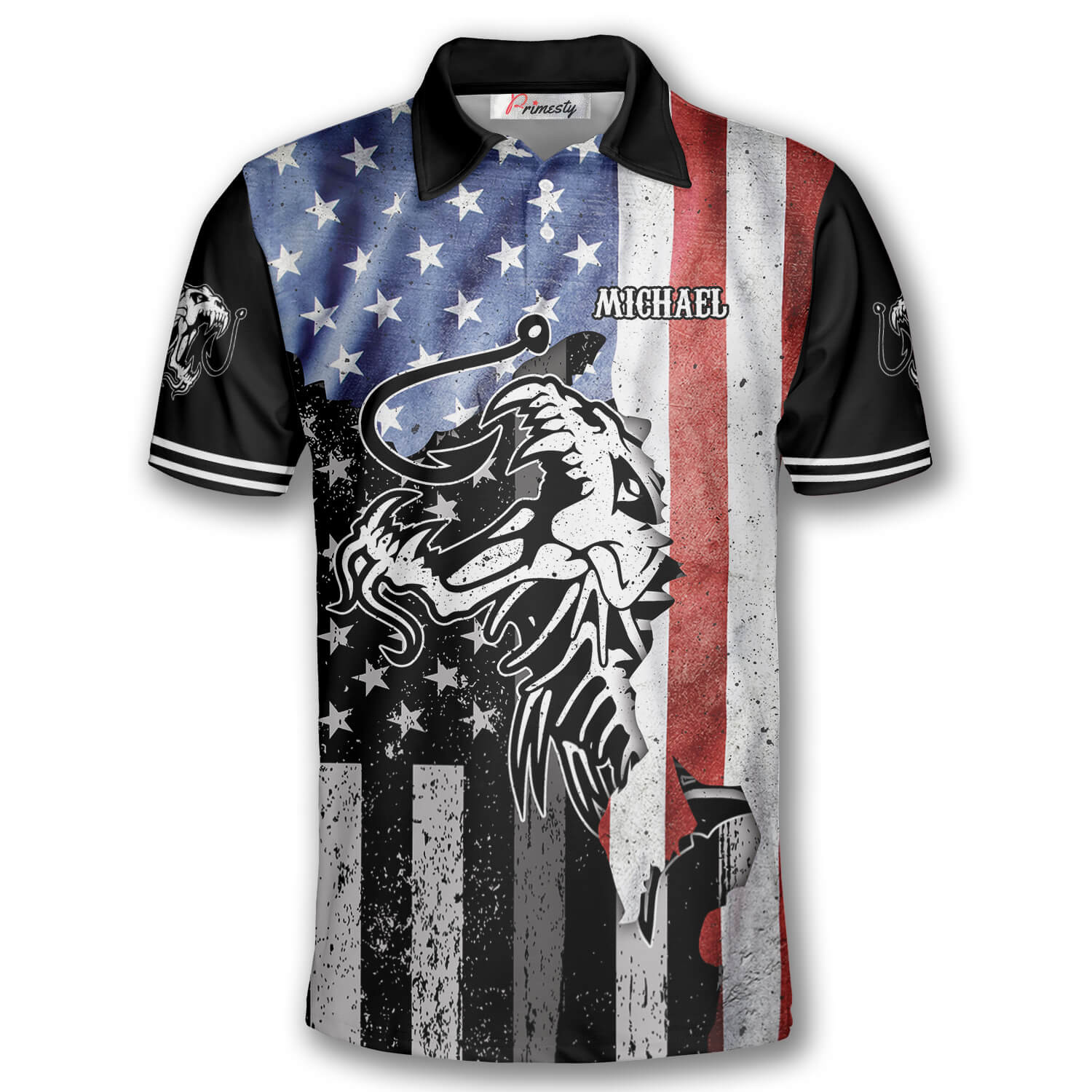 Fish Skeleton American Flag Custom Polo Fishing Shirts for Men