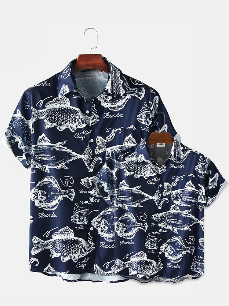 Fishes Print Family Hawaiian Shirt Summer Hawaiian