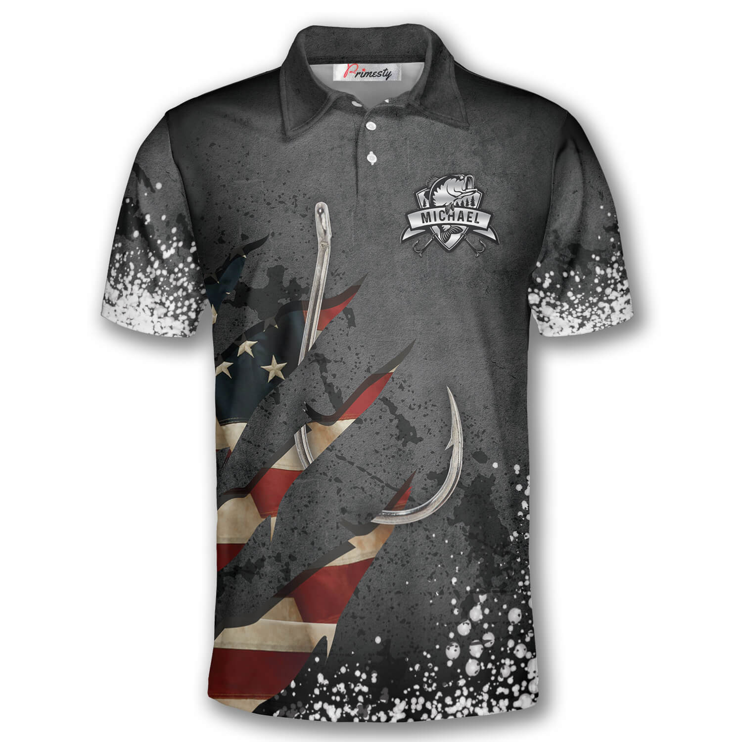 Fishing American Flag Paint Splash Custom Polo Fishing Shirts for Men