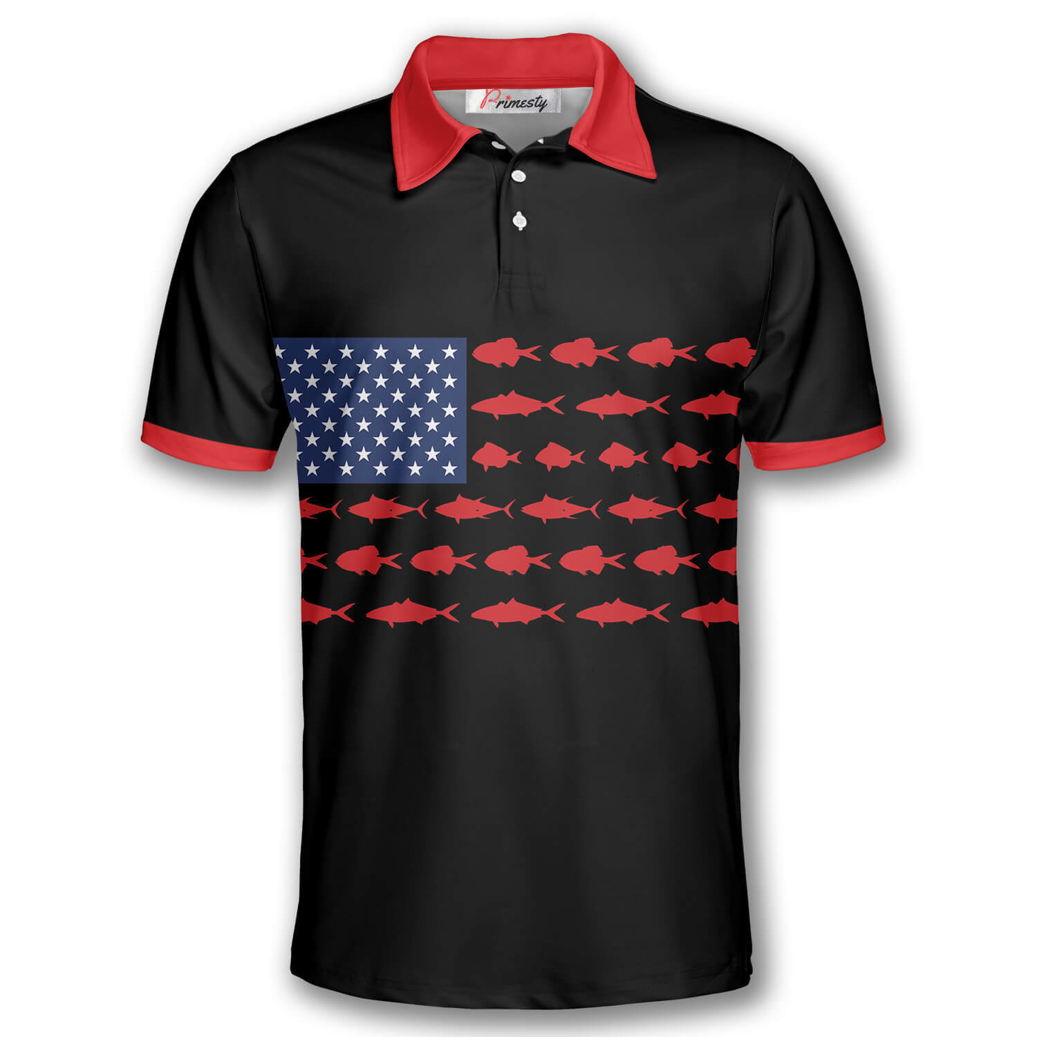 Fishing American Flag Skull Stars Custom Polo Fishing Shirts for Men