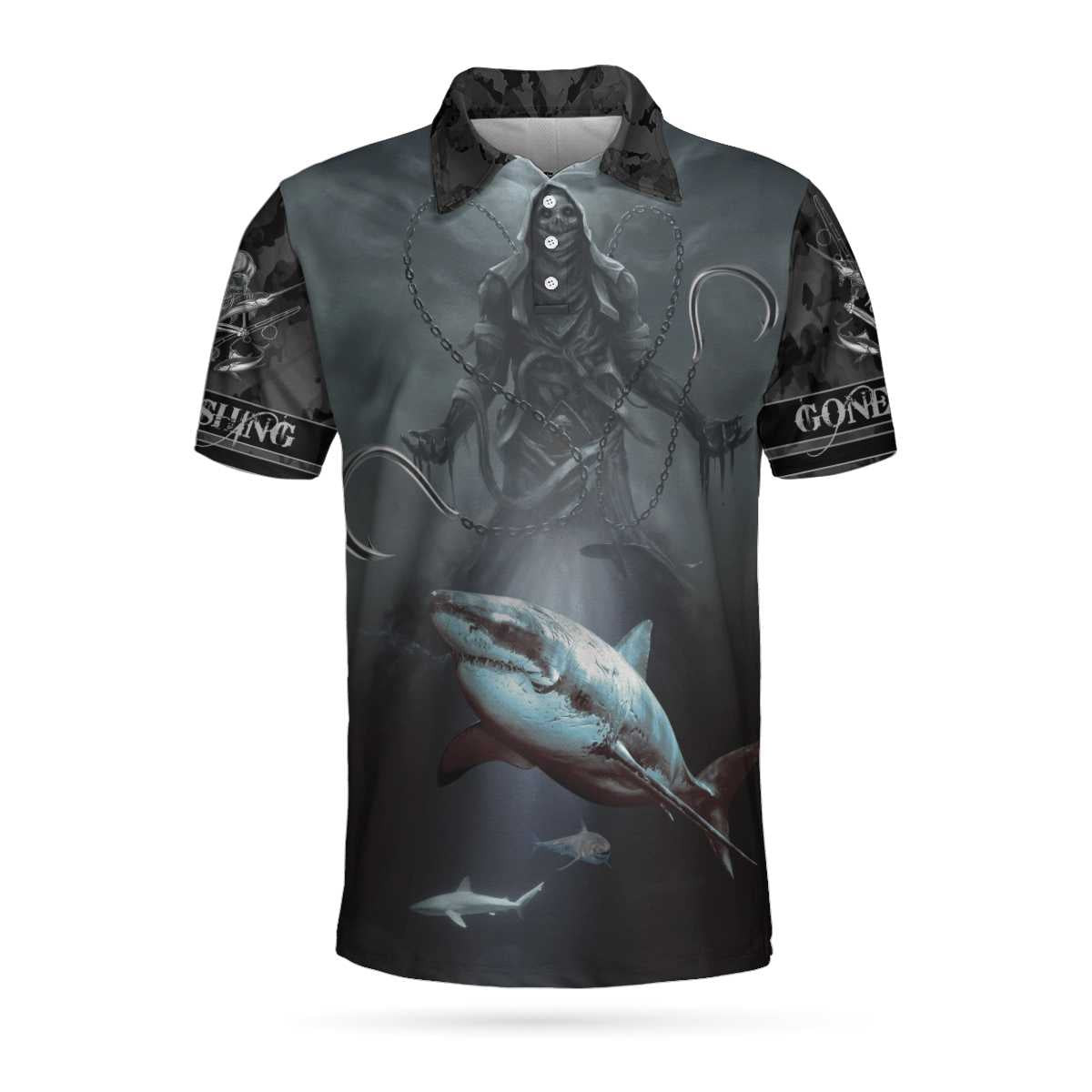 Fishing Because Murder Is Wrong Polo Shirt Gone Fishing Reaper Polo Shirt Crazy Fishing Shirt For Men