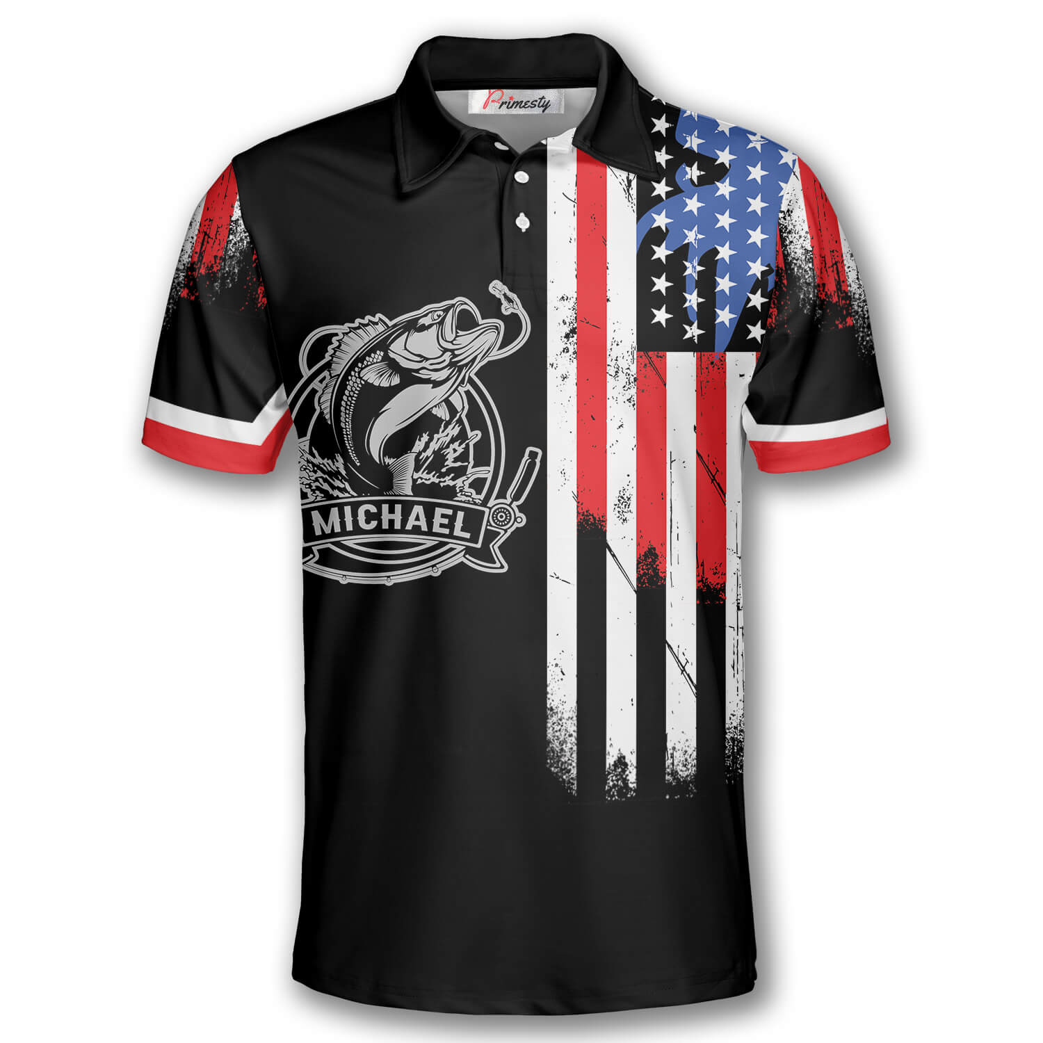 Fishing Emblem American Flag Custom Polo Fishing Shirts for Men