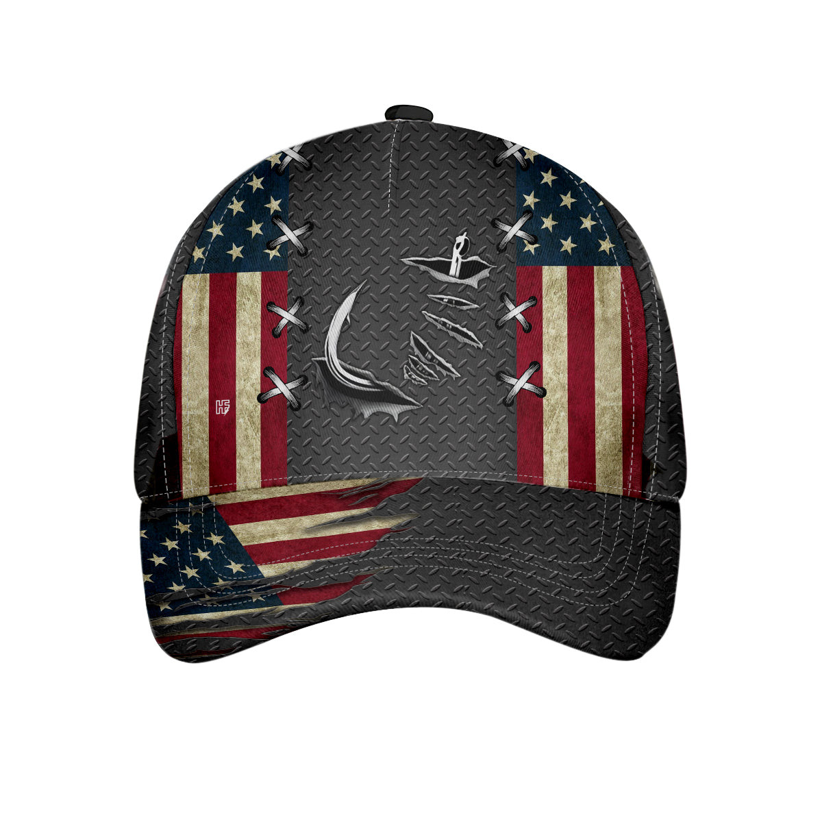 Fishing Hook And Ripped US Flag Classic Cap American Flag Fishing Cap Unique Fishing Gift