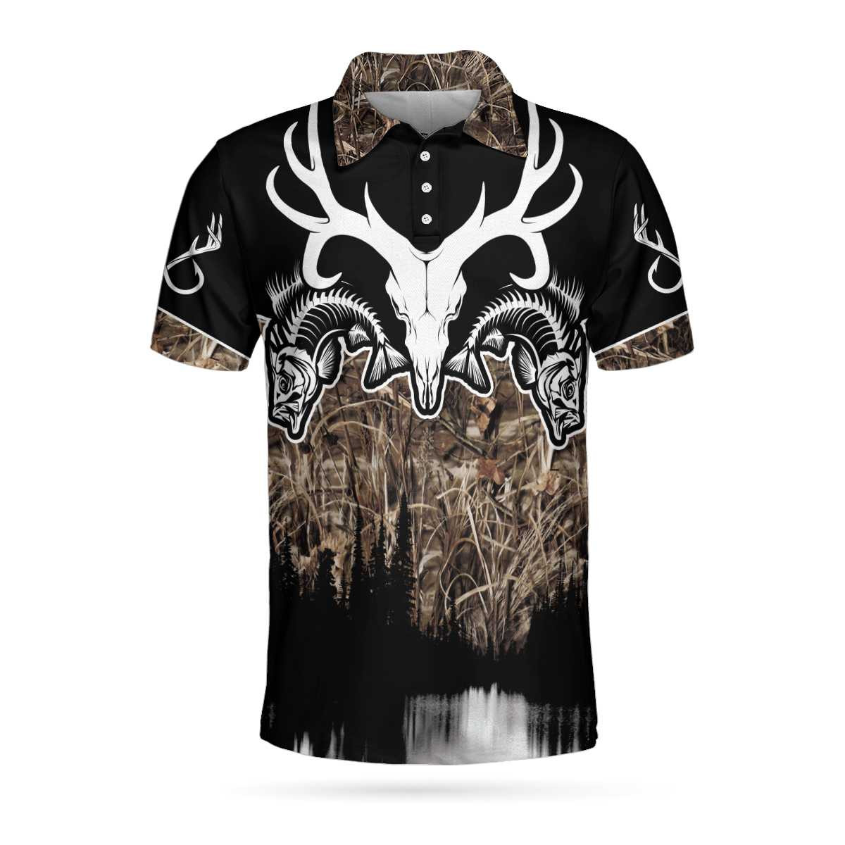 Fishing Solves Most My Problems Polo Shirt Skull Deer Hunter Polo Shirt Cool Hunting Shirt For Men