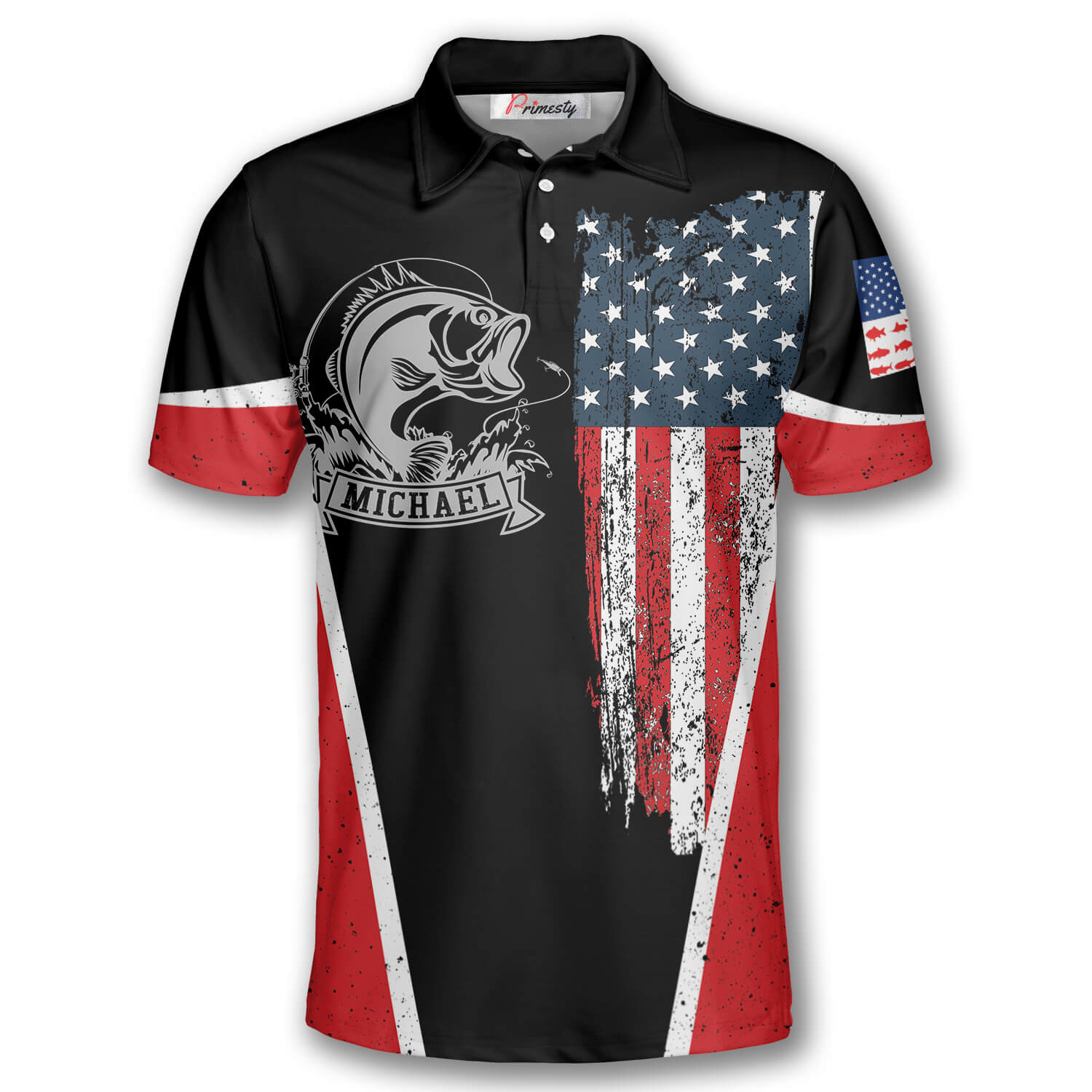 Fishing USA Flag Emblem Custom Polo Fishing Shirts for Men