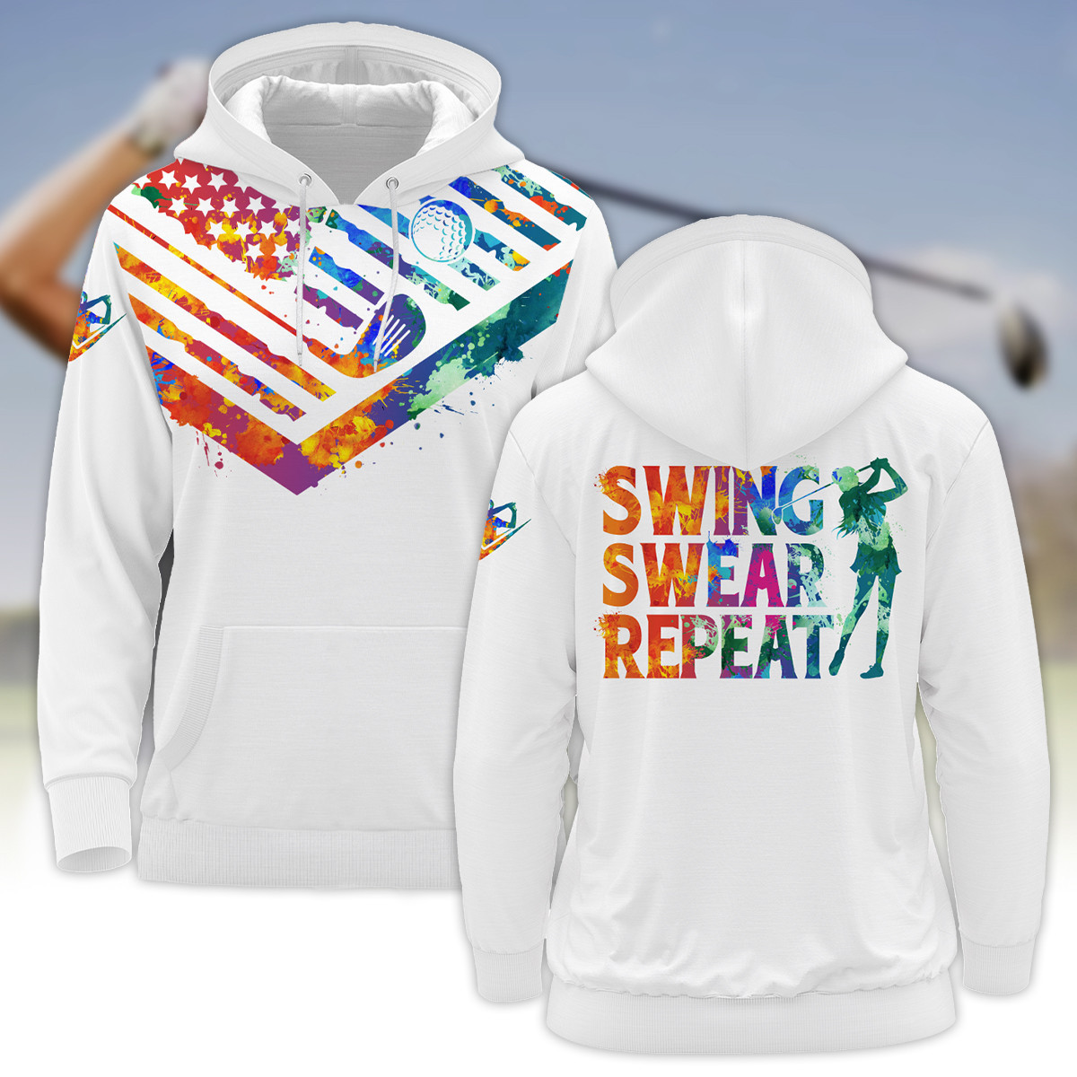 Flag American Swing Swear Repeat Golf Hoodie Shirt For Women