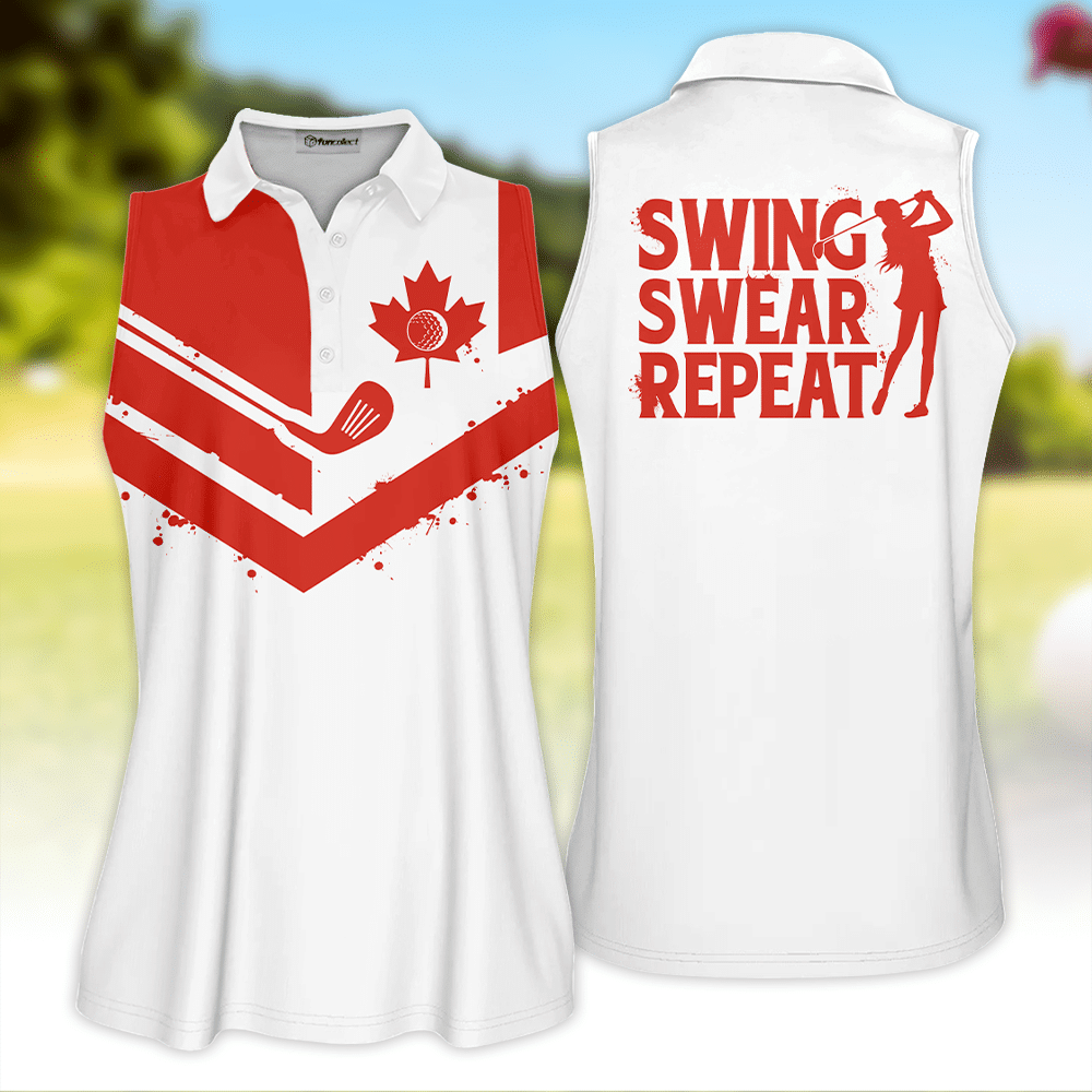 Flag Canada SWING SWEAR REPEAT Golfer Gift Sleeveless Polo Shirt Short Sleeve Long Sleeve Polo Shirt