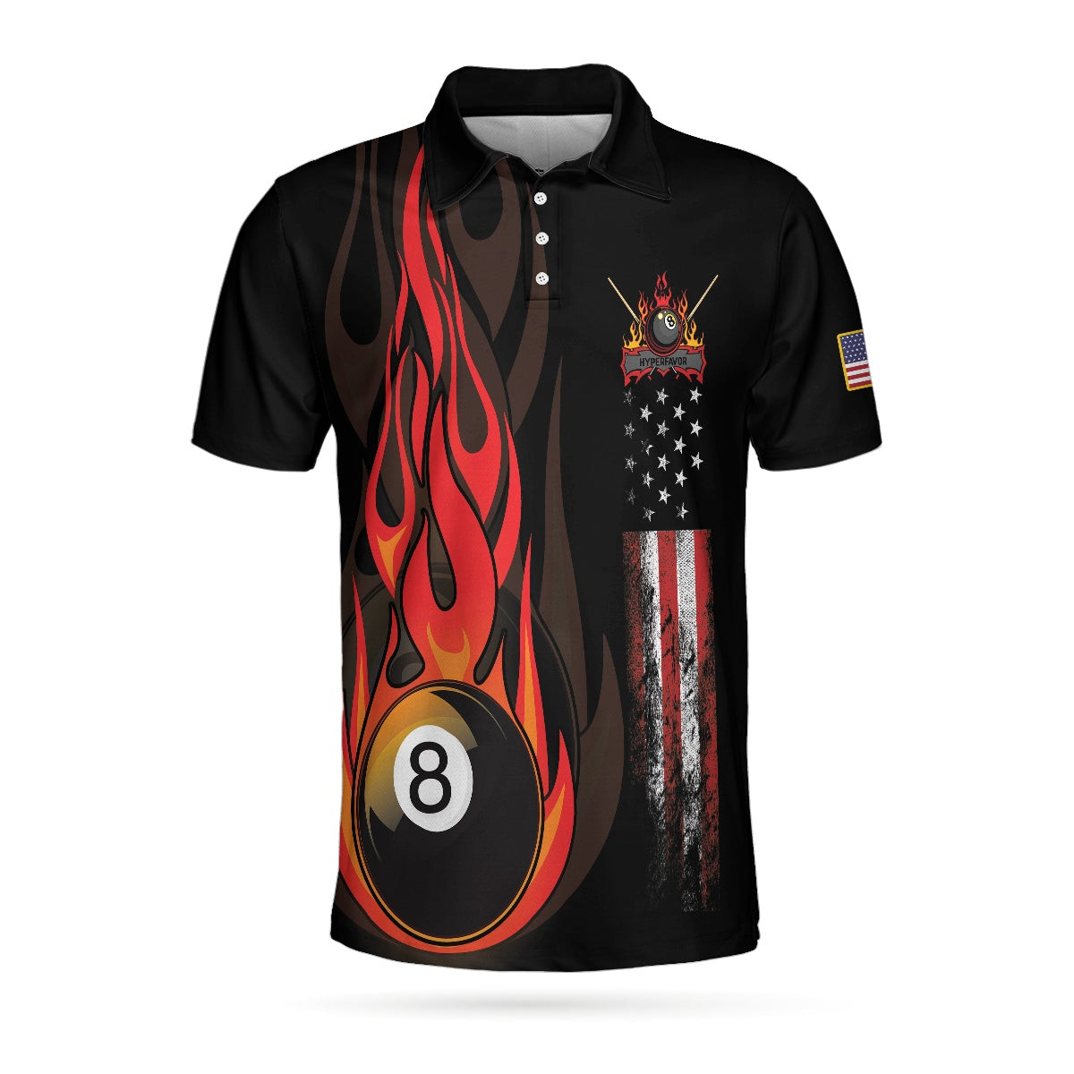 Flame 8 Ball Billiards Pool Polo Shirt American Flag Billiards Shirt For Men Gift For Pool Players