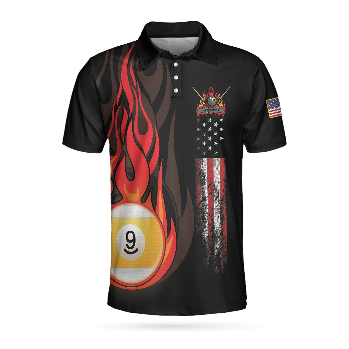 Flame 9 Ball Billiards Pool Polo Shirt American Flag Billiards Shirt For Men Gift For Pool Players