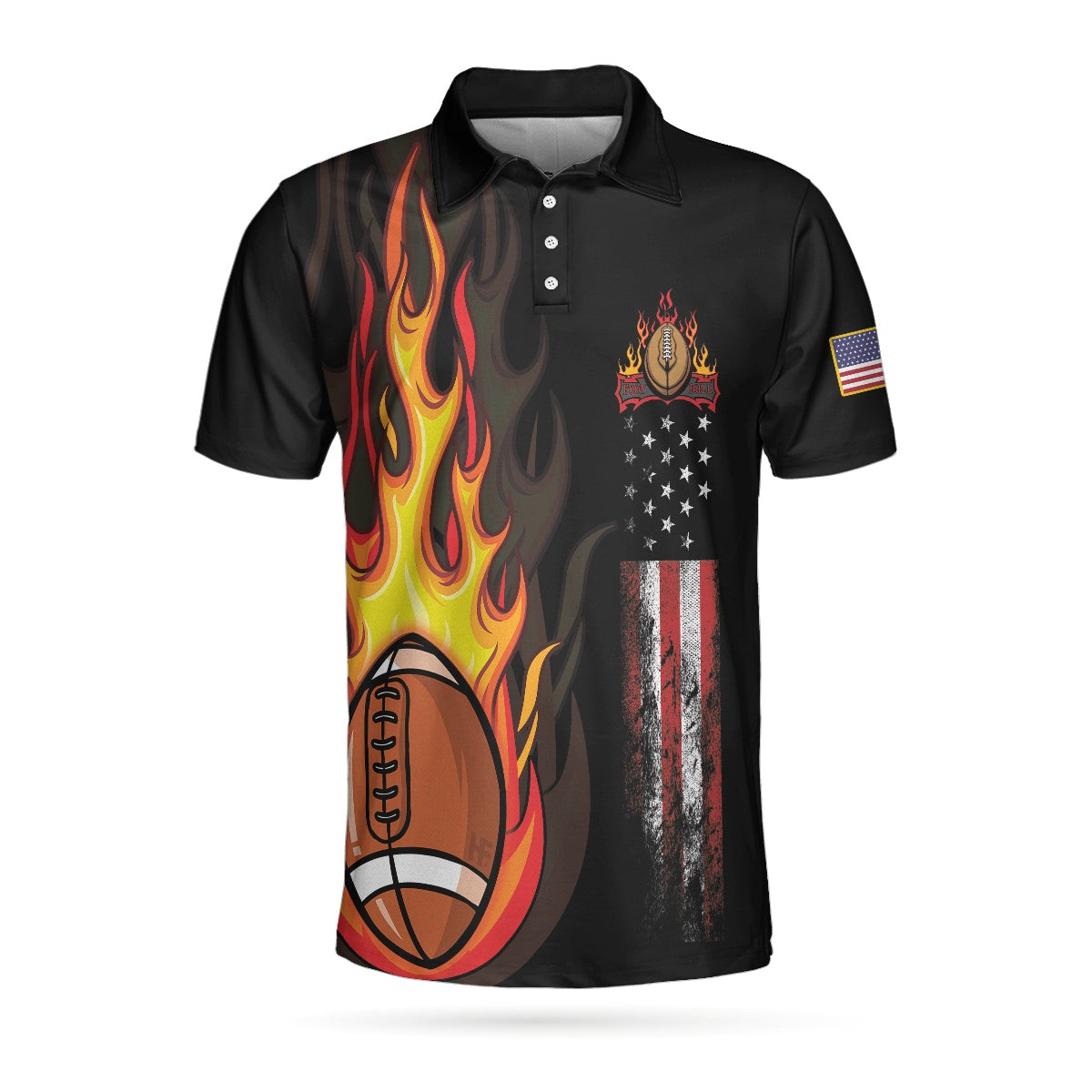 Flame American Football Black Polo Shirt American Flag Football Polo Shirt Best Football Shirt For Men