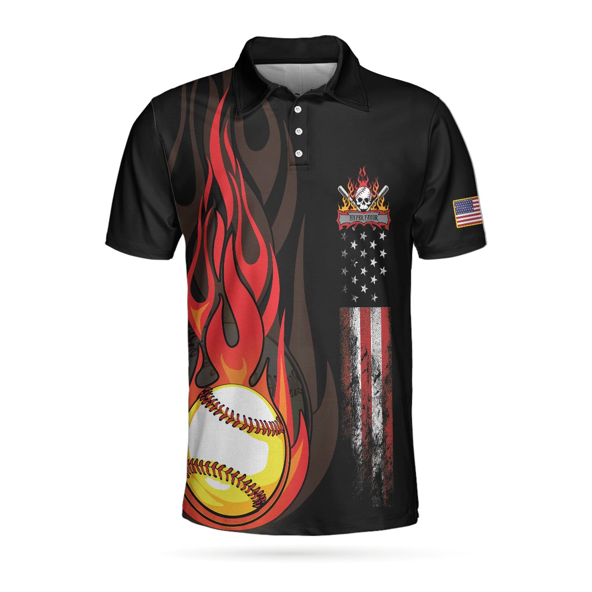 Flame Baseball Skull Polo Shirt Baseball American Flag Polo Shirt Best Baseball Shirt For Men