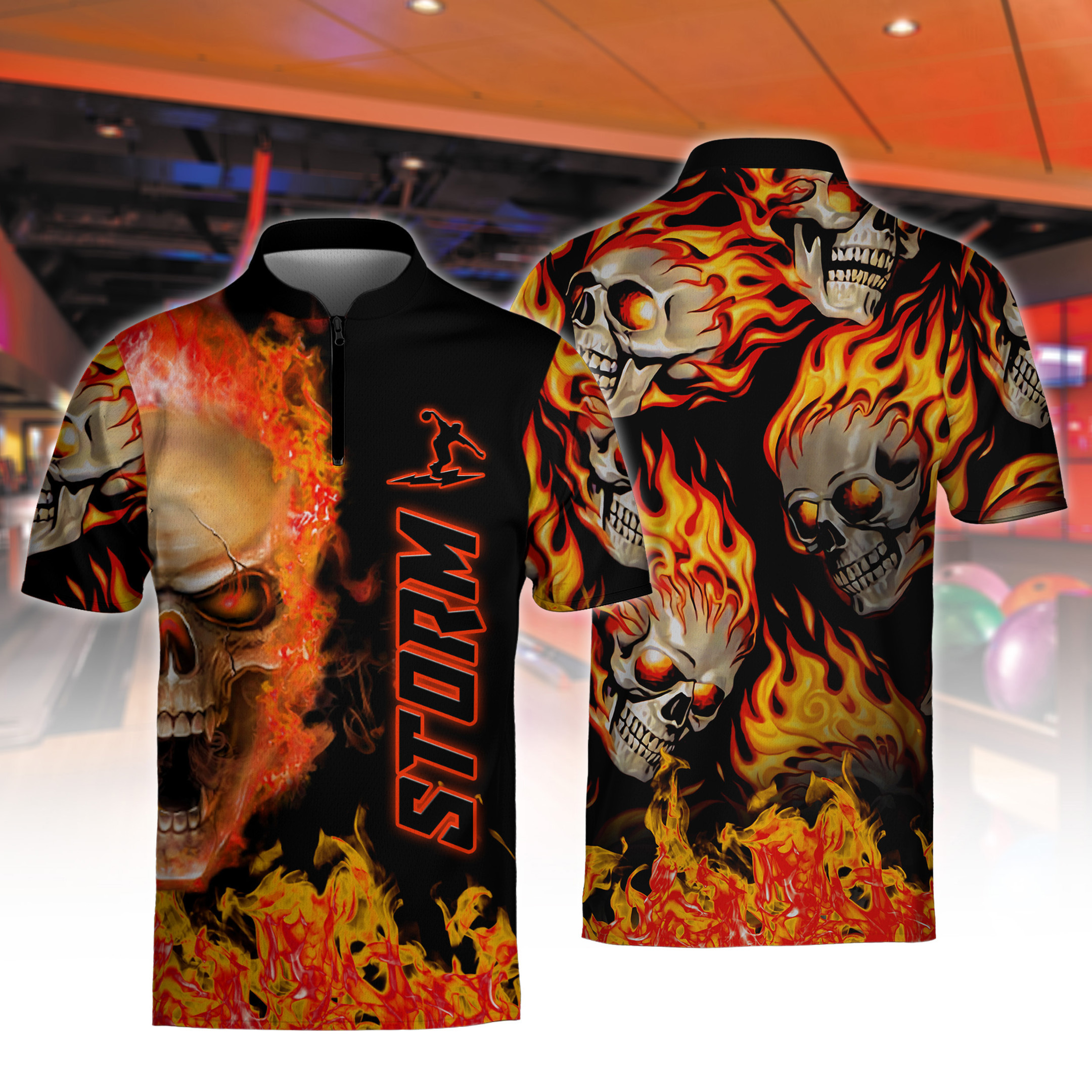 Flame Seamless Skull Ripped Bowling Jersey