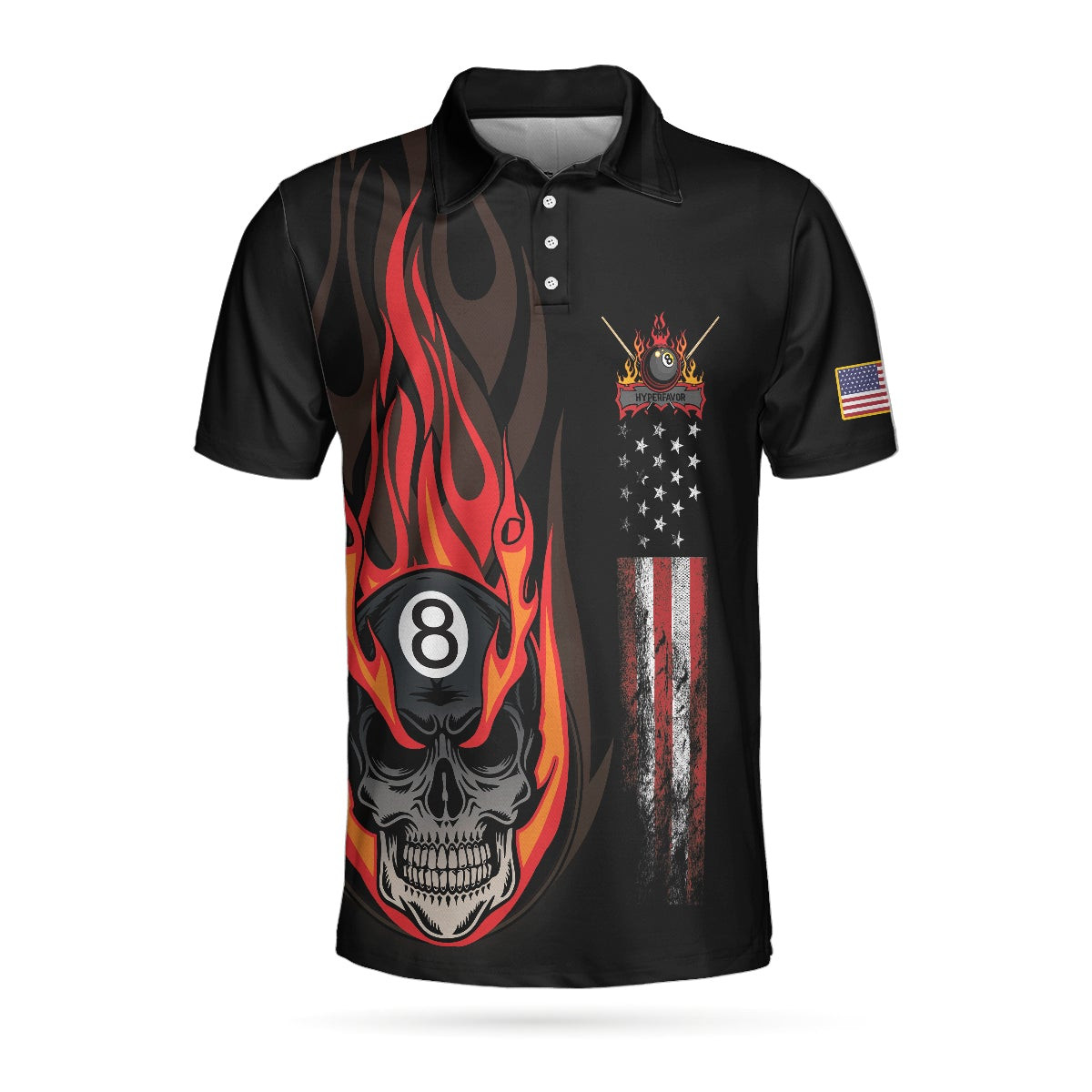 Flame Skull Billiards Pool Polo Shirt American Flag Billiards Polo Shirt Gift For Pool Players