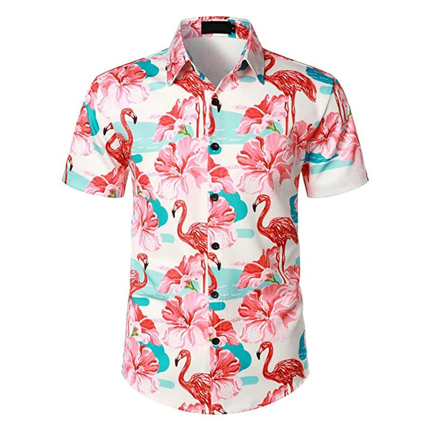 Flamingo Apparel Flamingo Button Up Shirt Summer Aloha Shirt