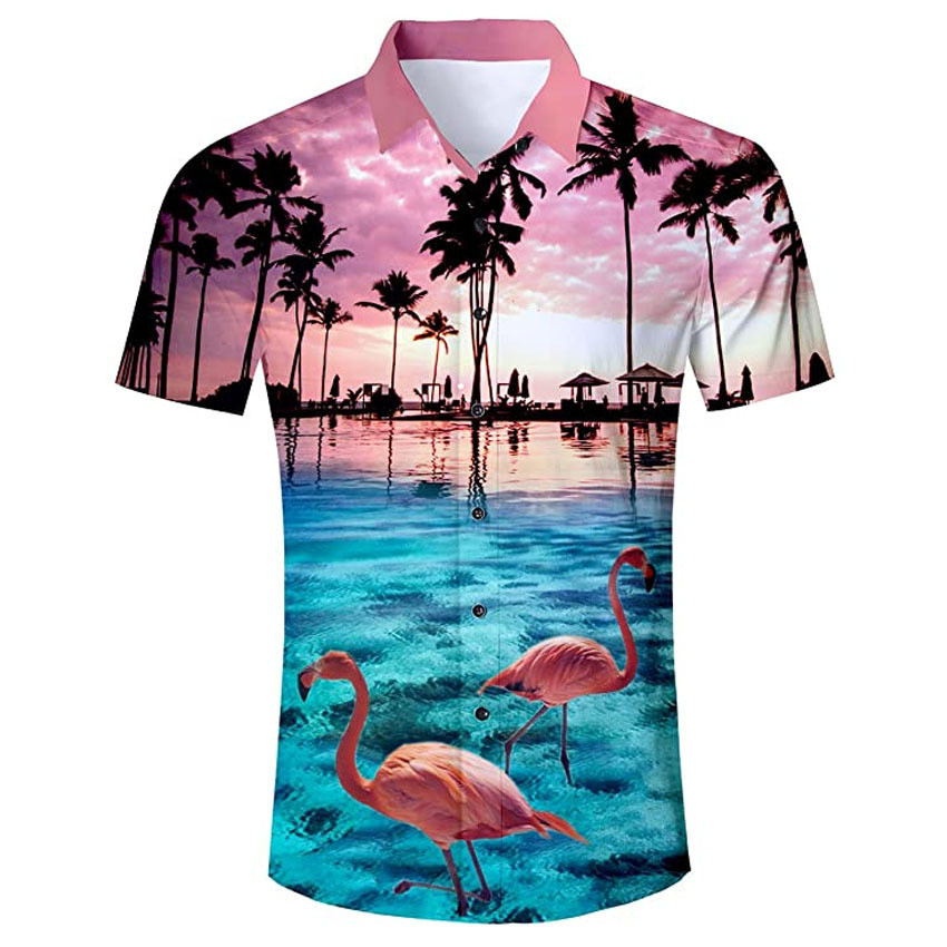 Flamingo Apparel Flamingo Hawaiian Button Up Shirt for Men and Women