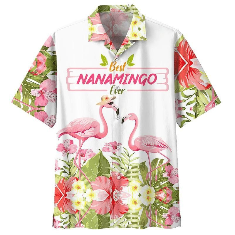Flamingo Best Nanamingo Ever Tropical Flowers Print Hawaiian Shirt Summer Aloha Shirt