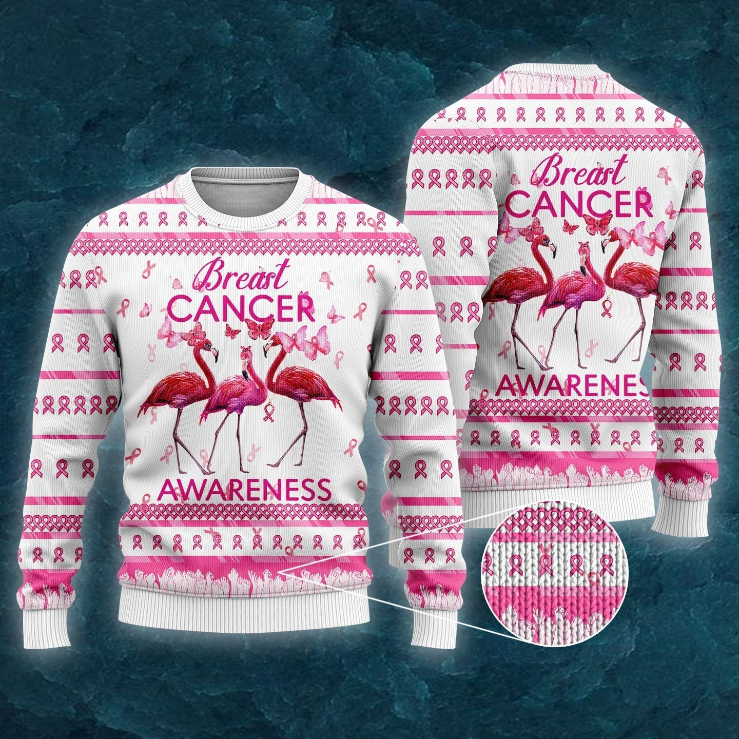 Flamingo Breast Cancer Awareness Ugly Christmas Sweater Ugly Sweater For Men Women