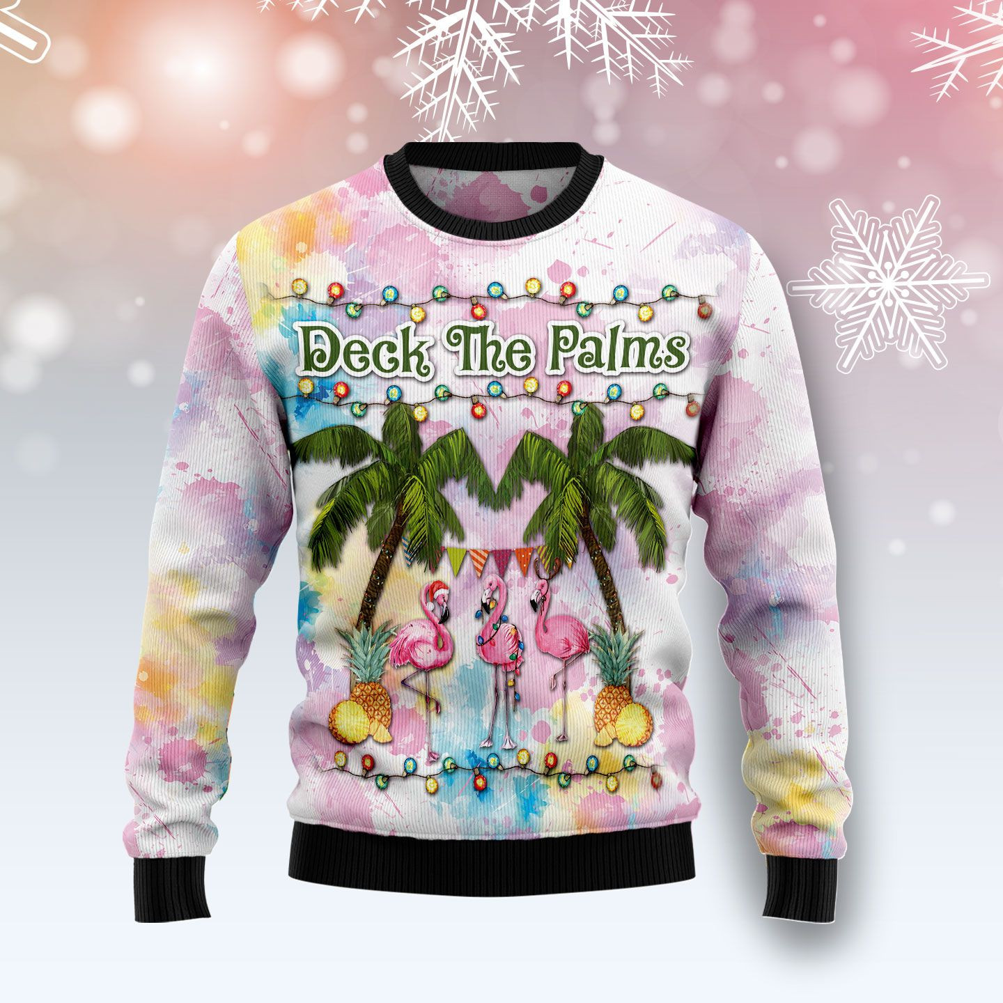 Flamingo Deck The Palms Ugly Christmas Sweater, Ugly Sweater For Men Women, Holiday Sweater