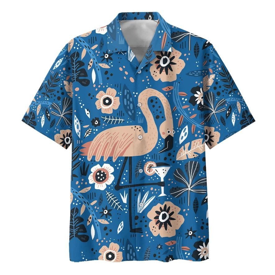 Flamingo Drink Coktail Print Hawaiian Shirt Summer Aloha Shirt