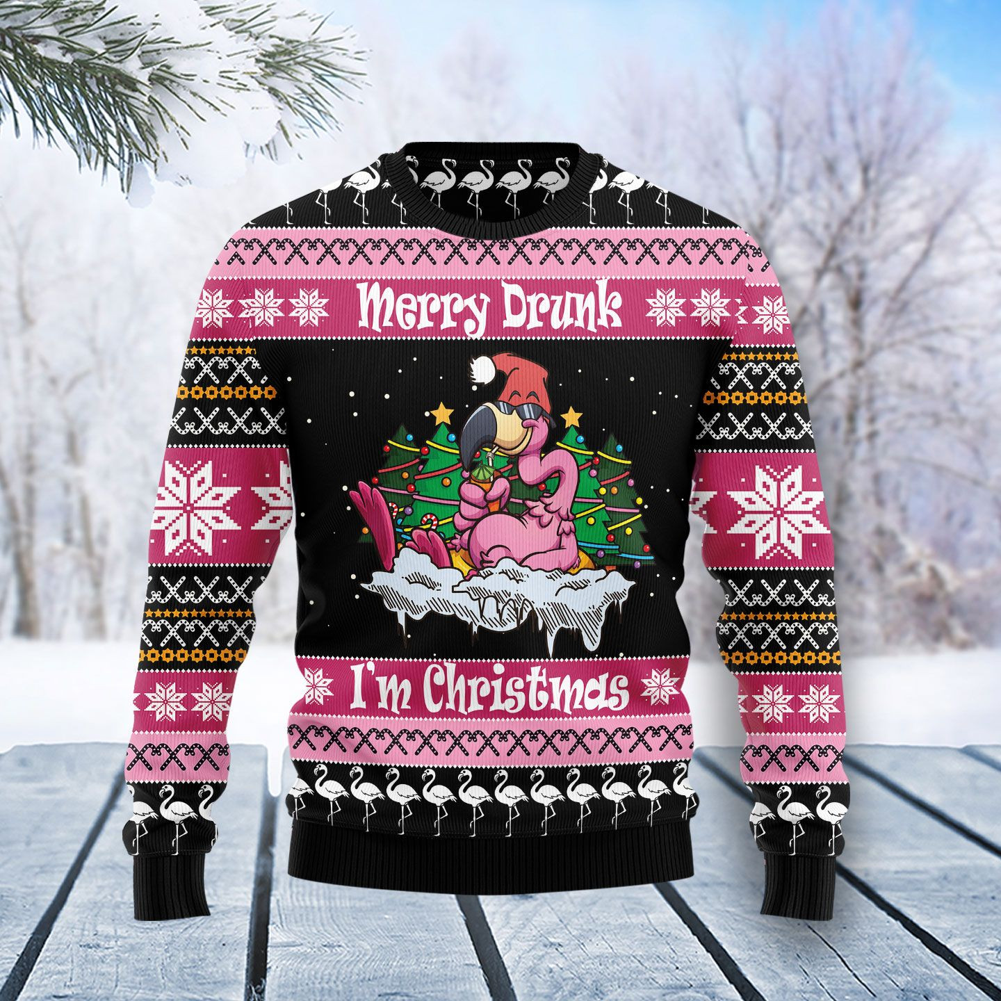 Flamingo Drunk Ugly Christmas Sweater Ugly Sweater For Men Women