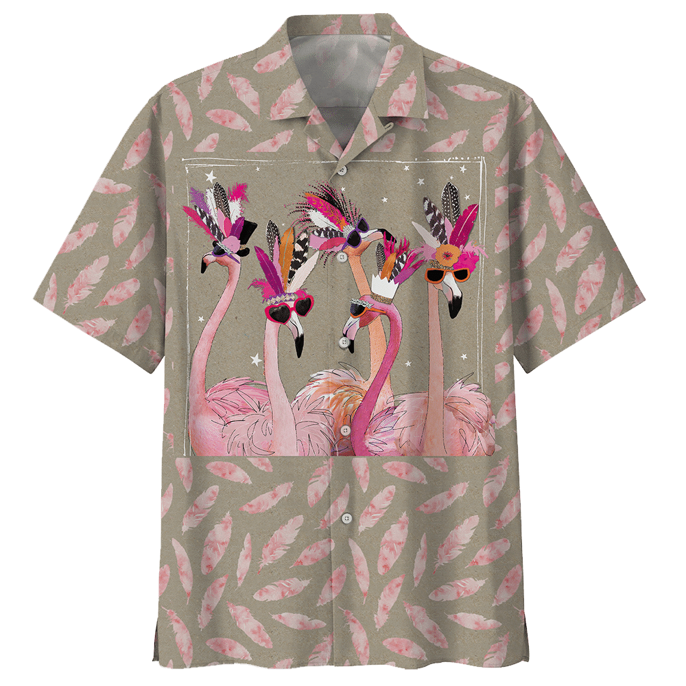 Flamingo Feathers Aloha Hawaiian Shirt Colorful Short Sleeve Summer Beach Casual Shirt For Men And Women