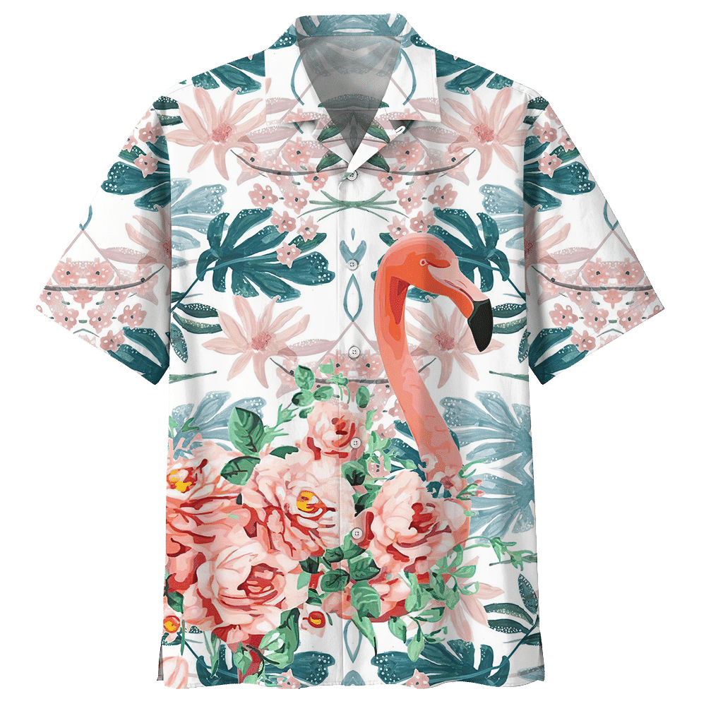 Flamingo Flower Aloha Hawaiian Shirt Colorful Short Sleeve Summer Beach Casual Shirt For Men And Women