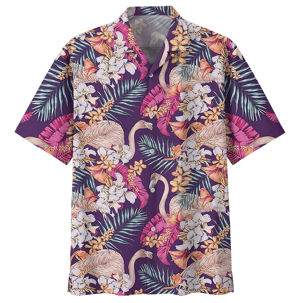 Flamingo Flowers Aloha Hawaiian Shirt Colorful Short Sleeve Summer Beach Casual Shirt For Men And Women