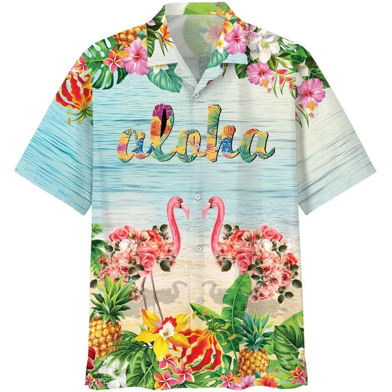 Flamingo Flowers Aloha Print Hawaiian Shirt Summer Aloha Shirt