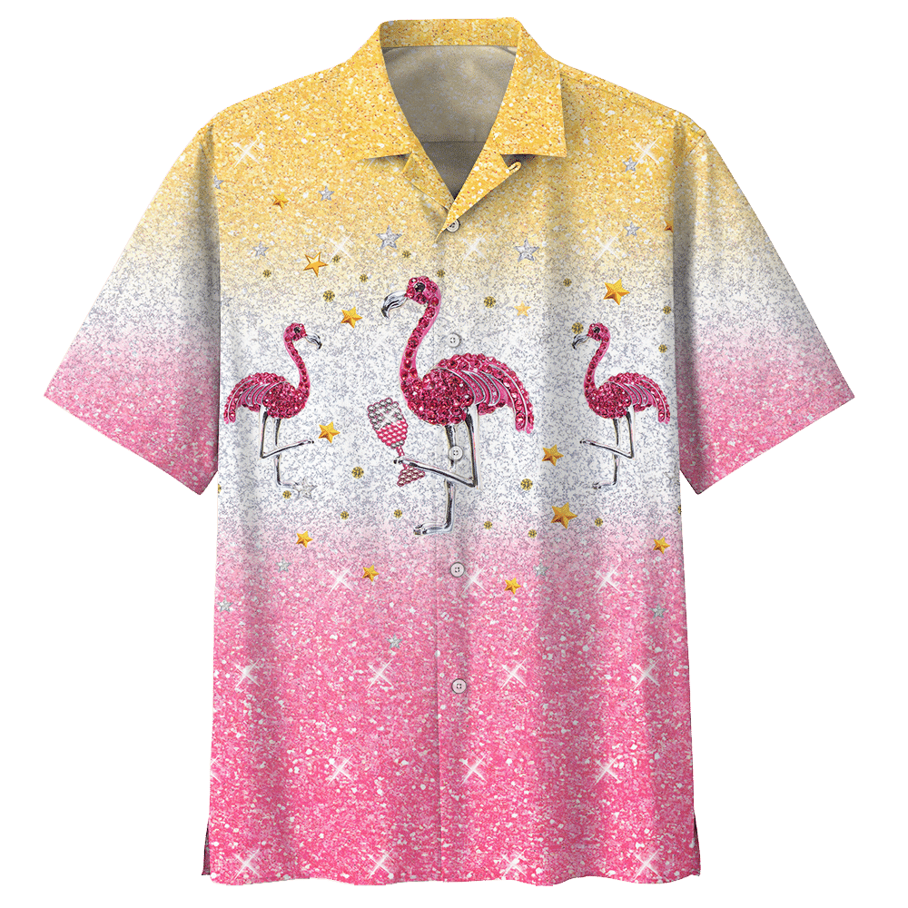 Flamingo Glitter Stone Aloha Hawaiian Shirt Colorful Short Sleeve Summer Beach Casual Shirt For Men And Women