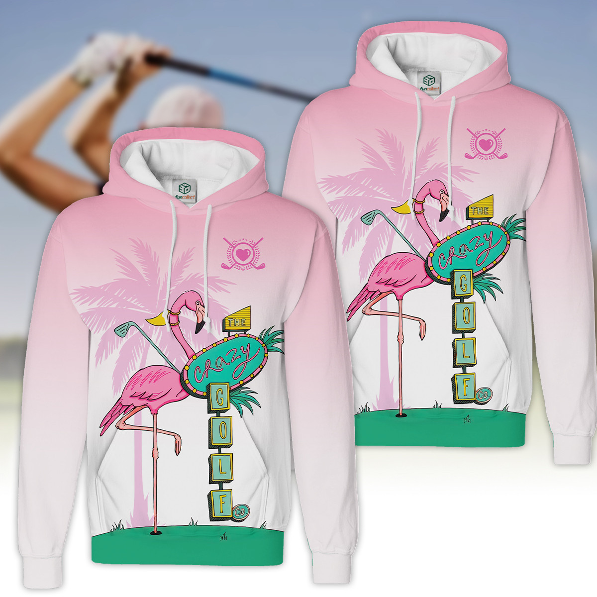 Flamingo Golf Seamless Pattern Golf Women Pink Golfer Gift Hoodie Zipper Hoodie Shirt