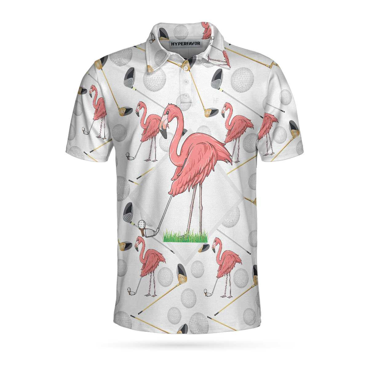 Flamingo Golfer Polo Shirt Pink Flamingo Golf Polo Shirt Flamingo Themed Short Sleeve Shirt For Golfers