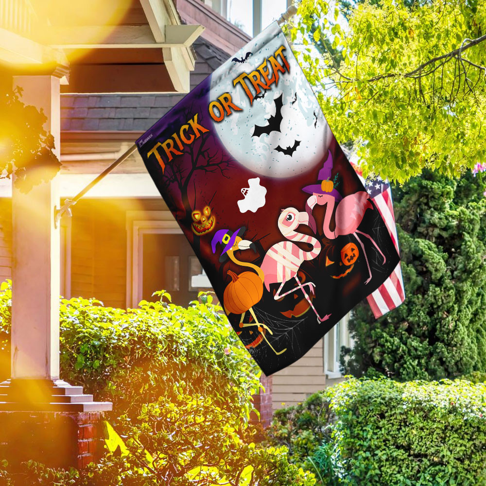 Flamingo Halloween Trick Or Treat Flag Halloween Outdoor Decor Fall Yard House Decoration