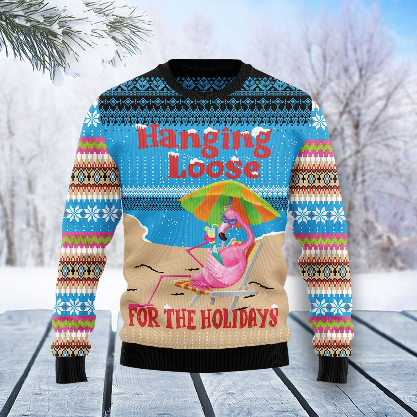 Flamingo Hanging Loose Ugly Christmas Sweater