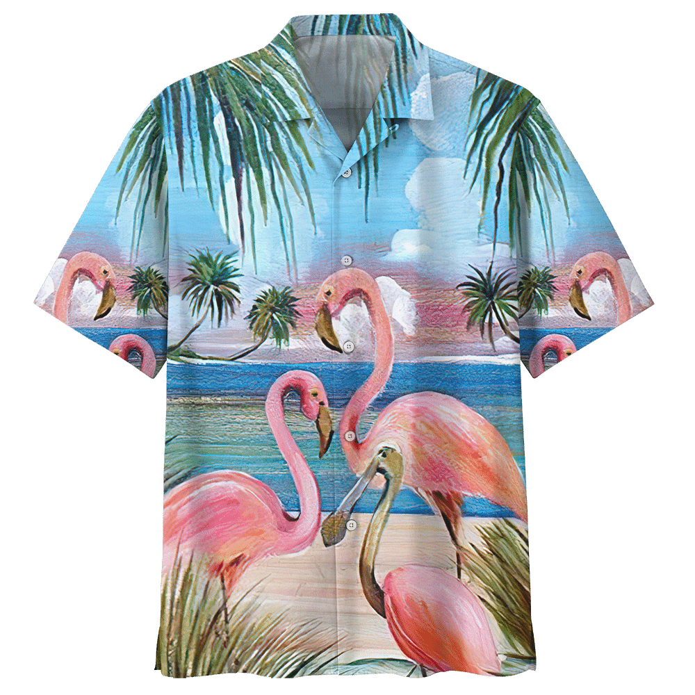 Flamingo Hawaiian Shirt Colorful Short Sleeve Summer Beach Casual Shirt For Men And Women