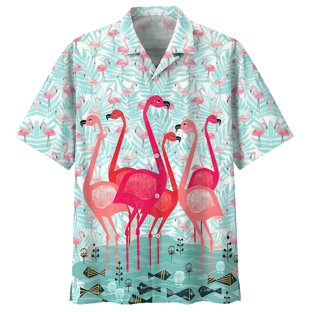 Flamingo Hawaiian Shirt Colorful Short Sleeve Summer Beach Casual Shirt For Men And Women