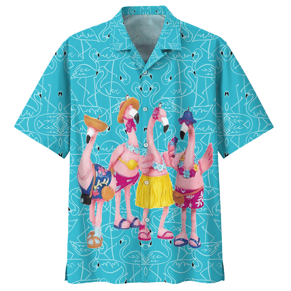 Flamingo Hawaiian Shirt Colorful Short Sleeve Summer Beach Casual Shirt For Men And Women