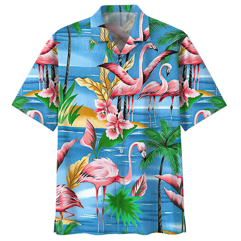 Flamingo Hawaiian Shirt Colorful Short Sleeve Summer Beach Casual Shirt For Men And Women