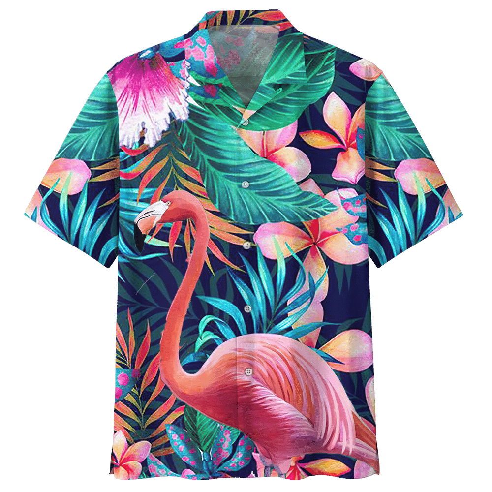 Flamingo Hawaiian Shirt Colorful Short Sleeve Summer Beach Casual Shirt For Men And Women