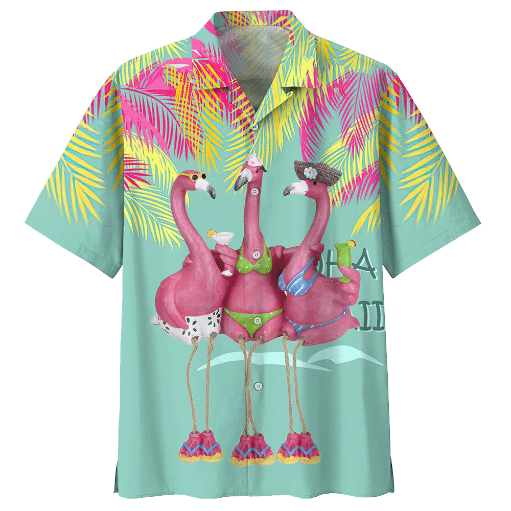 Flamingo Hawaiian Shirt Colorful Short Sleeve Summer Beach Casual Shirt For Men And Women