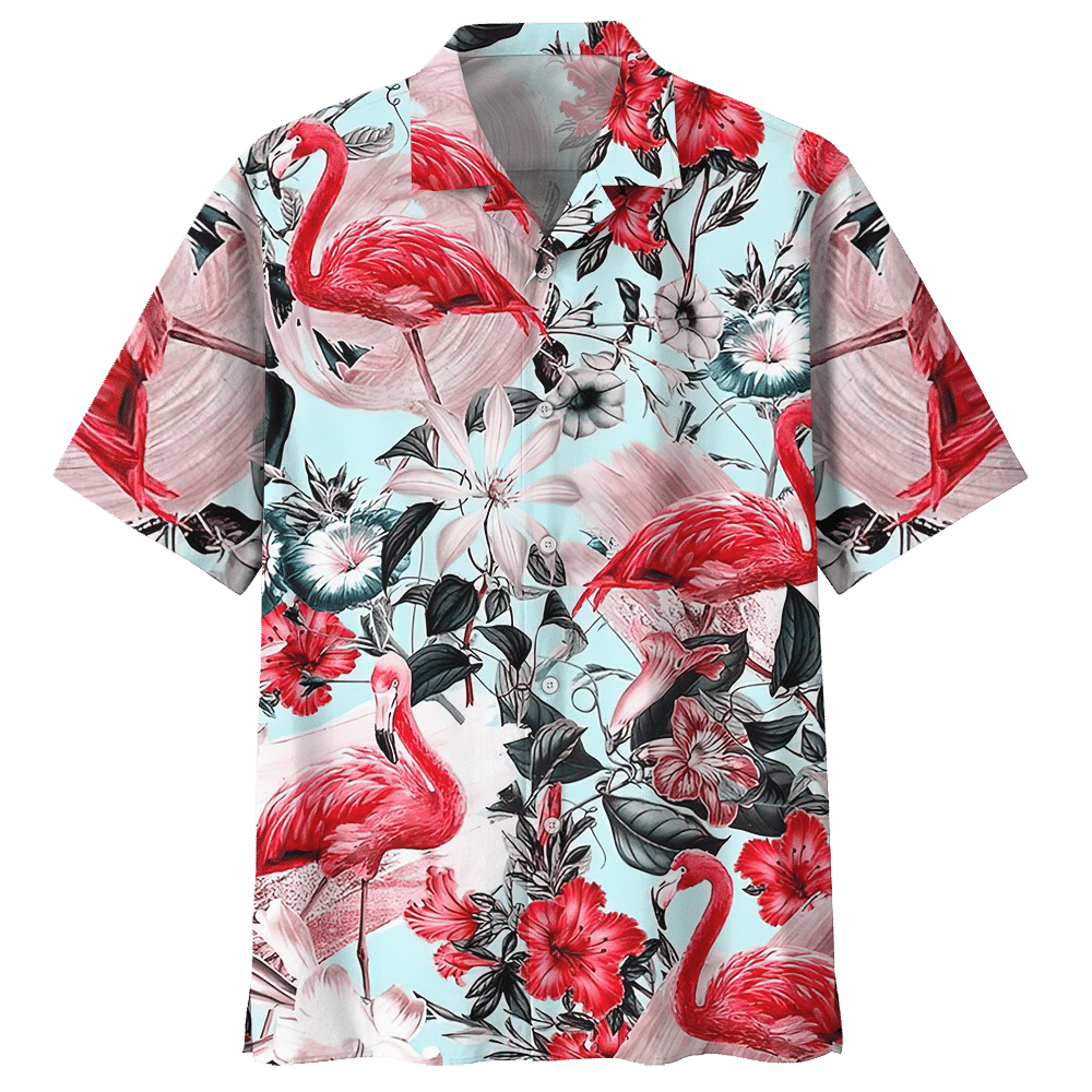 Flamingo Hawaiian Shirt Colorful Short Sleeve Summer Beach Casual Shirt For Men And Women