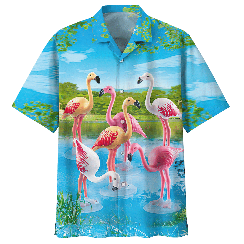 Flamingo Hawaiian Shirt Colorful Short Sleeve Summer Beach Casual Shirt For Men And Women