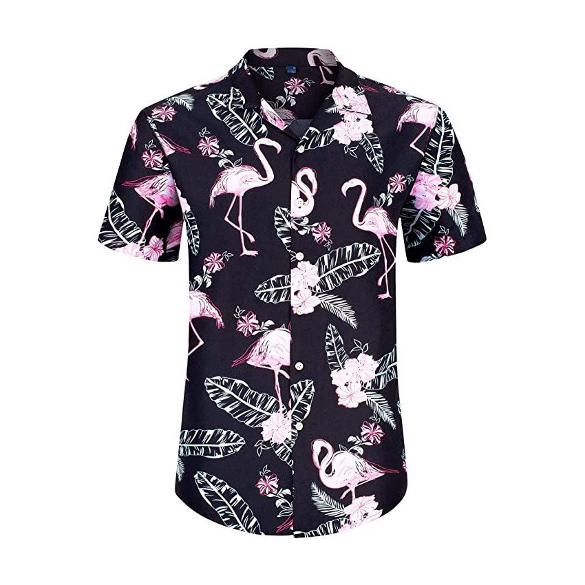 Flamingo Hawaiian Shirt Flamingo Button Up Shirt  Beach Short Summer Aloha Shirt, Short Sleeve Hawaiian Shirt