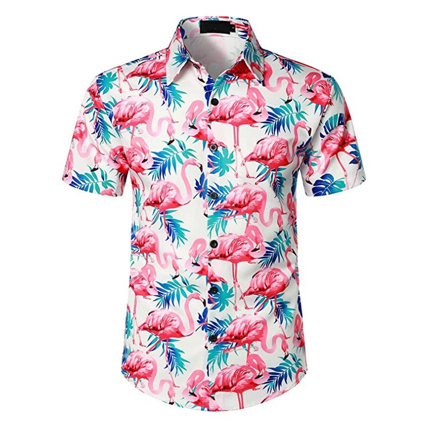 Flamingo Hawaiian Shirt Flamingo Button Up Shirt  Beach Short Summer Aloha Shirt