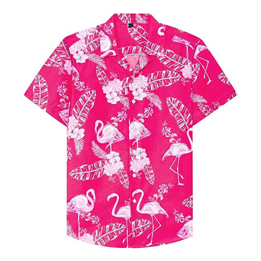 Flamingo Hawaiian Shirt Flamingo Button Up Shirt  Beach Short Summer Aloha Shirt