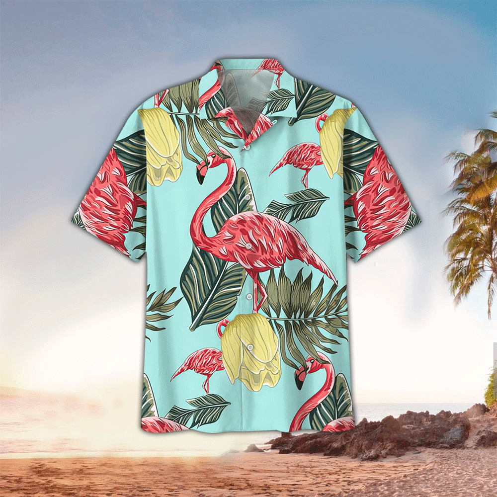 Flamingo Hawaiian Shirt Flamingo Button Up Shirt Summer Aloha Shirt