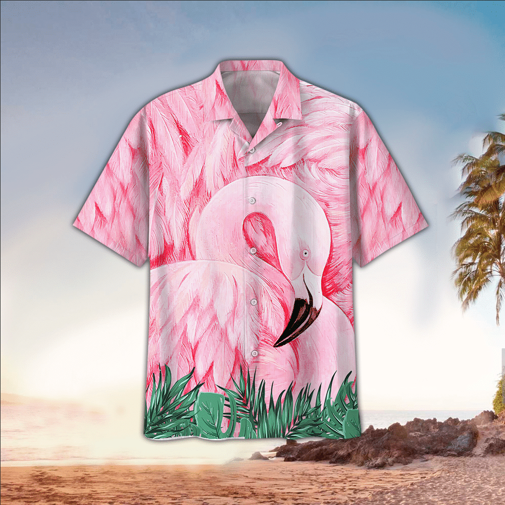 Flamingo Hawaiian Shirt Flamingo Button Up Shirt Summer Aloha Shirt, Short Sleeve Hawaiian Shirt